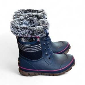 Bogs Arcata Stripe Snow Boot Women’s 6 Navy Wool Blend Waterproof Winter Snow